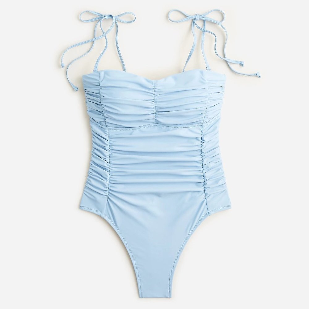 J. Crew Light Blue Ruched One-Piece Swimsuit